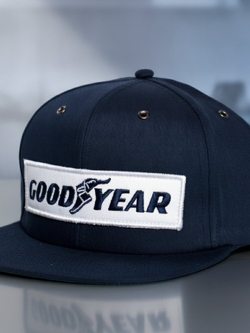 Goodyear Racing Wingfoot Patch Navy Flat Bill Retro 70s Snapback F1 NASCAR Hat
